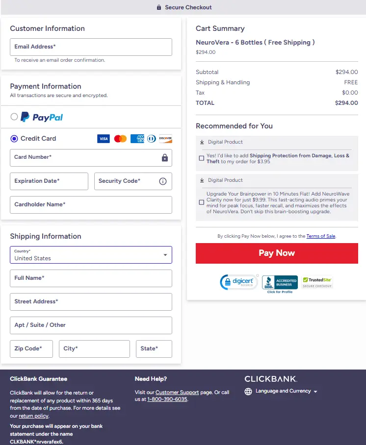 NeuroVera-checkout-page